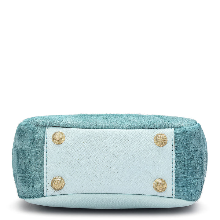 Small Fur Franzy Leather Satchel - Ice Blue