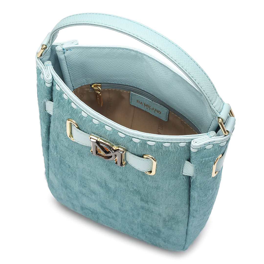 Small Fur Franzy Leather Satchel - Ice Blue