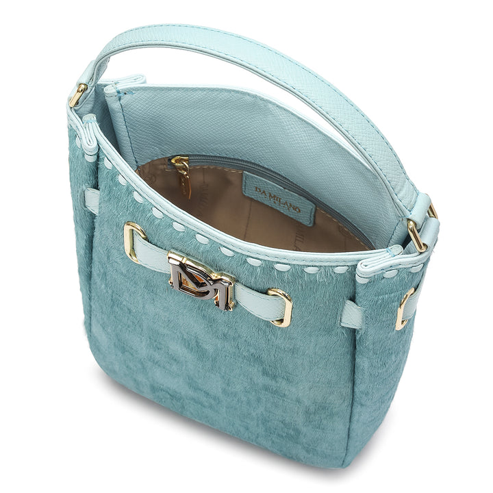 Small Fur Franzy Leather Satchel - Ice Blue