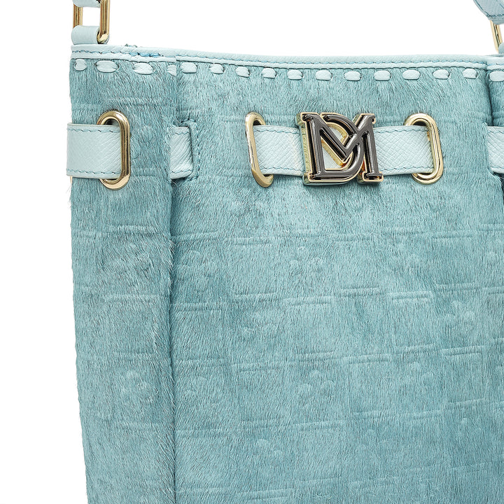 Small Fur Franzy Leather Satchel - Ice Blue