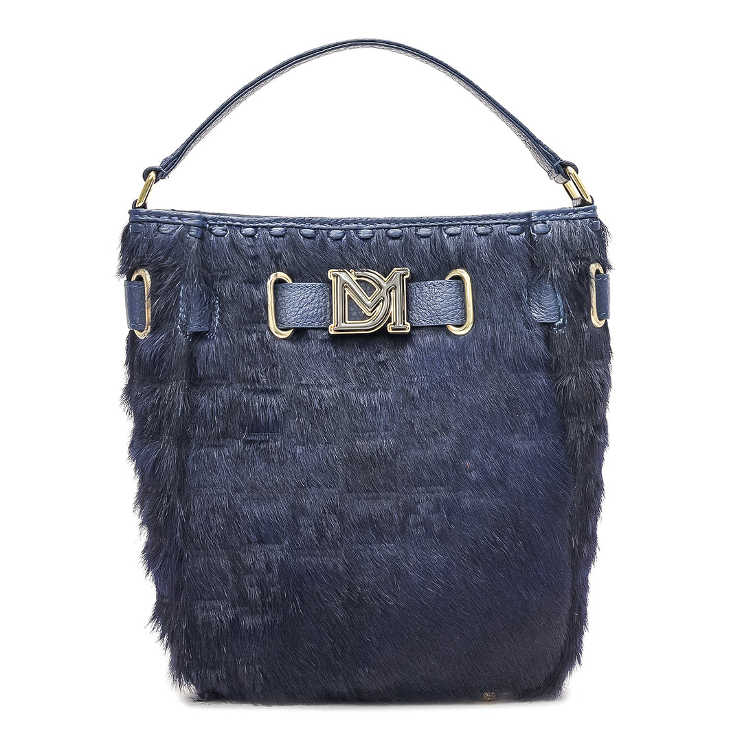 Small Fur Wax Leather Satchel - Ink Blue