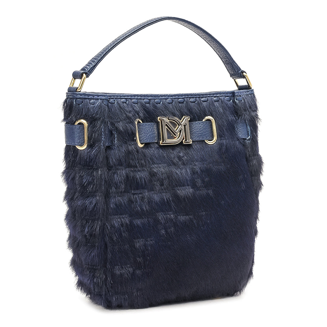 Small Fur Wax Leather Satchel - Ink Blue