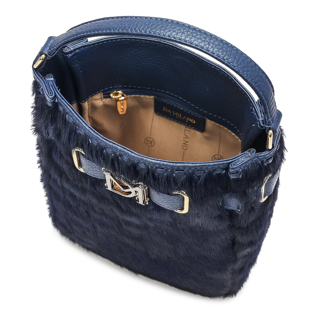 Small Fur Wax Leather Satchel - Ink Blue