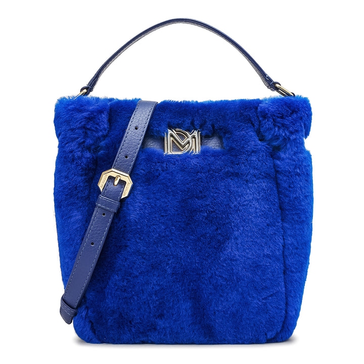 Small Fur Leather Satchel - Ink Blue