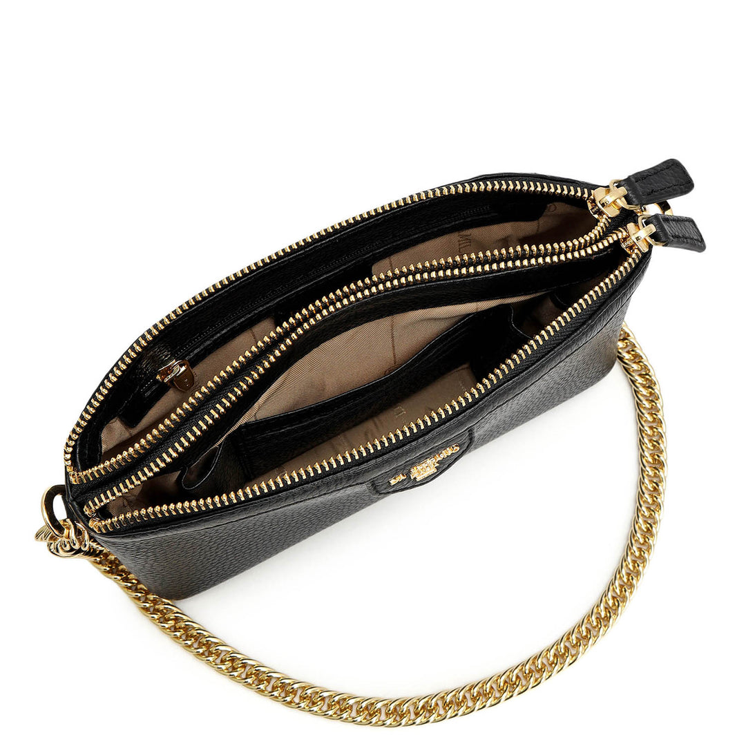 Small Wax Leather Baguette - Black