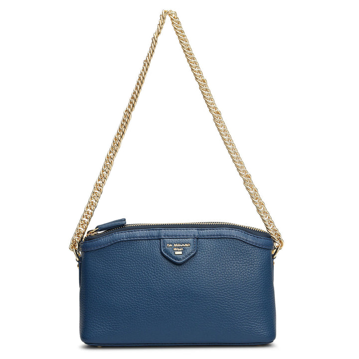 Small Wax Leather Baguette - Navy