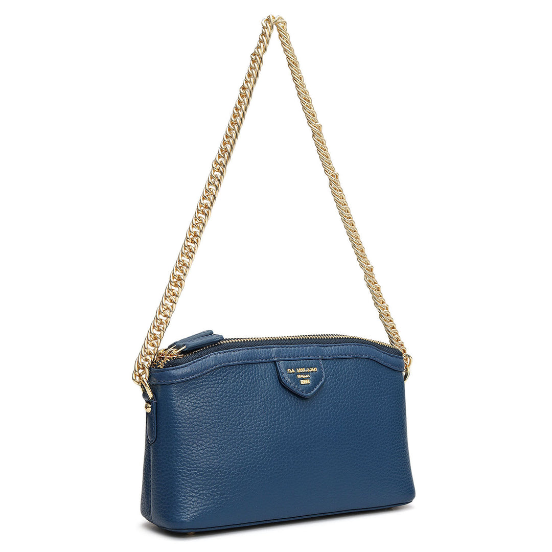 Small Wax Leather Baguette - Navy