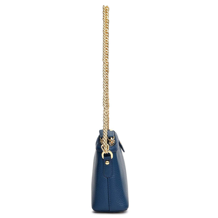 Small Wax Leather Baguette - Navy