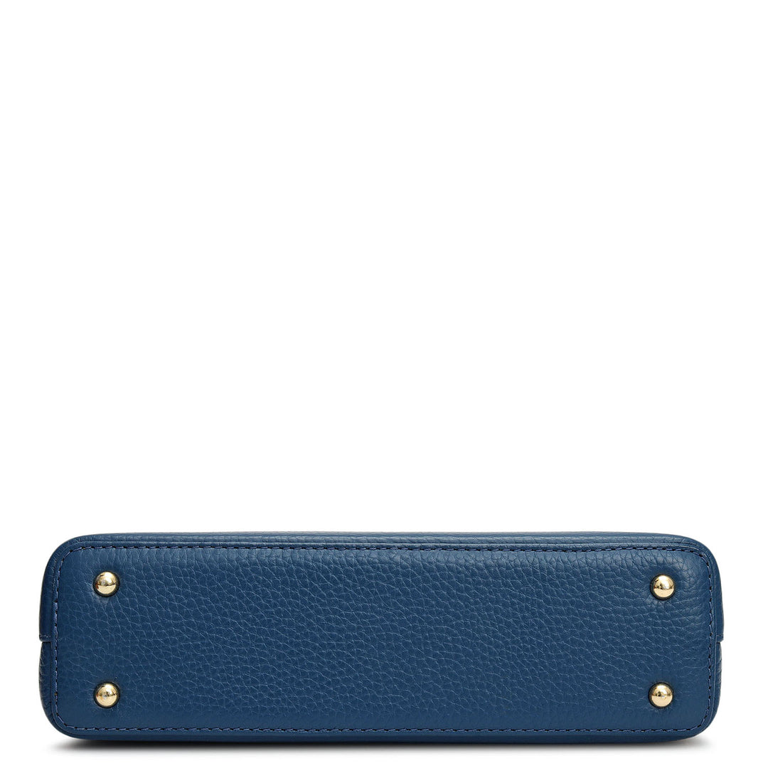 Small Wax Leather Baguette - Navy