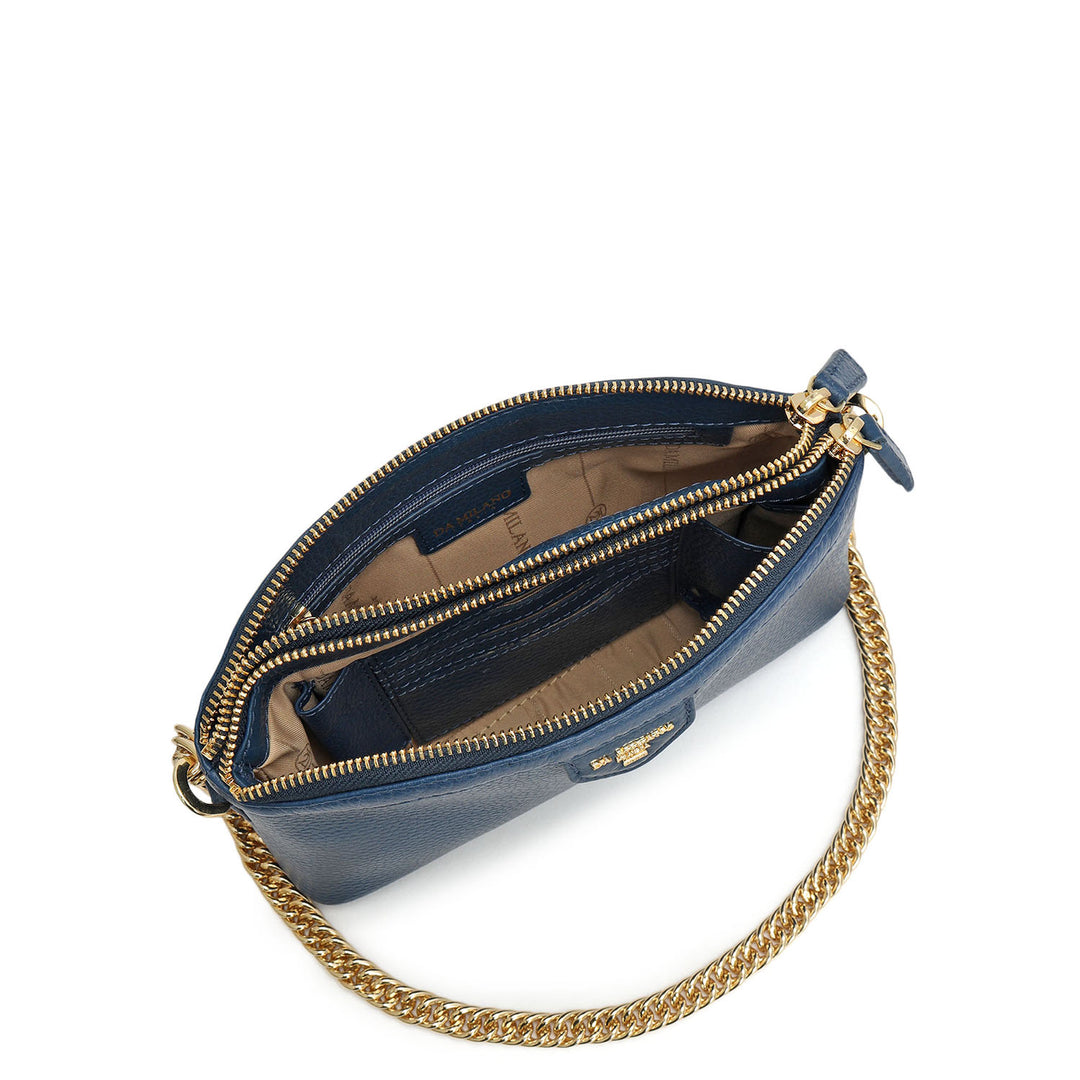 Small Wax Leather Baguette - Navy