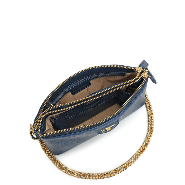 Small Wax Leather Baguette - Navy