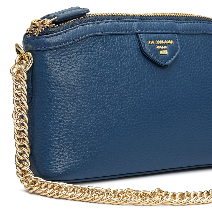 Small Wax Leather Baguette - Navy