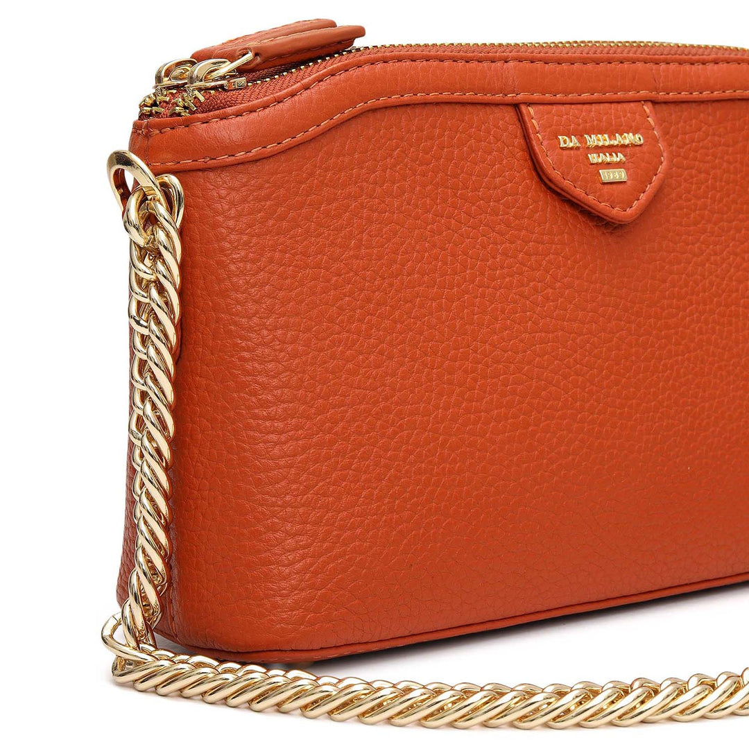 Small Wax Leather Baguette - Orange