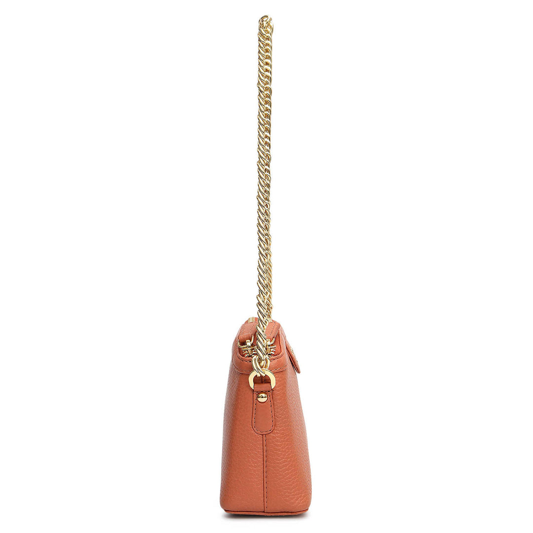 Small Wax Leather Baguette - Terracotta