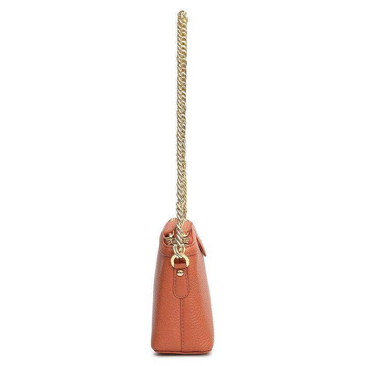 Small Wax Leather Baguette - Terracotta