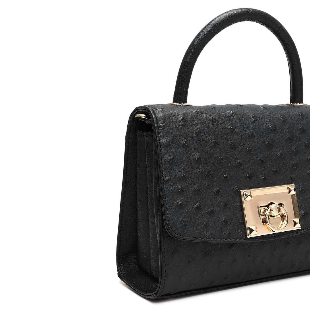 Small Ostrich Leather Satchel - Black