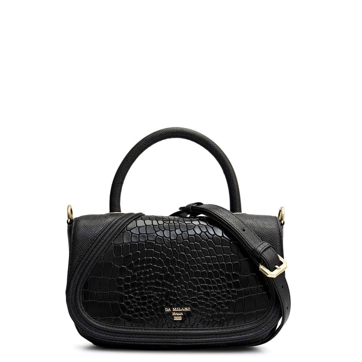 Small Croco Franzy Leather Satchel - Black