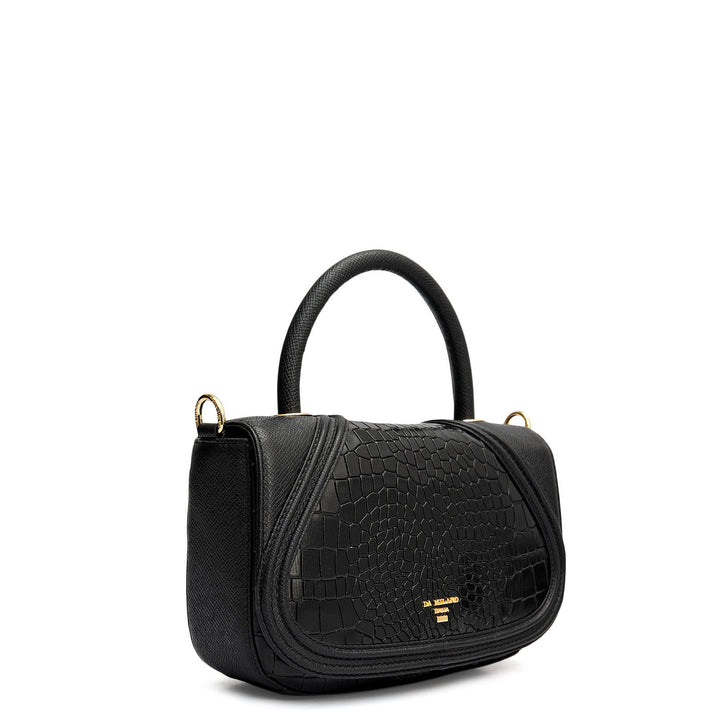 Small Croco Franzy Leather Satchel - Black