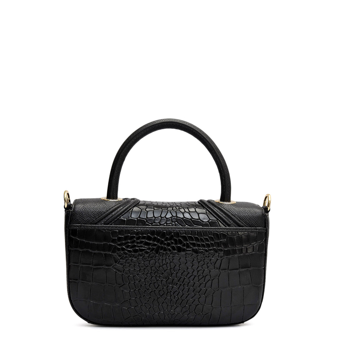 Small Croco Franzy Leather Satchel - Black