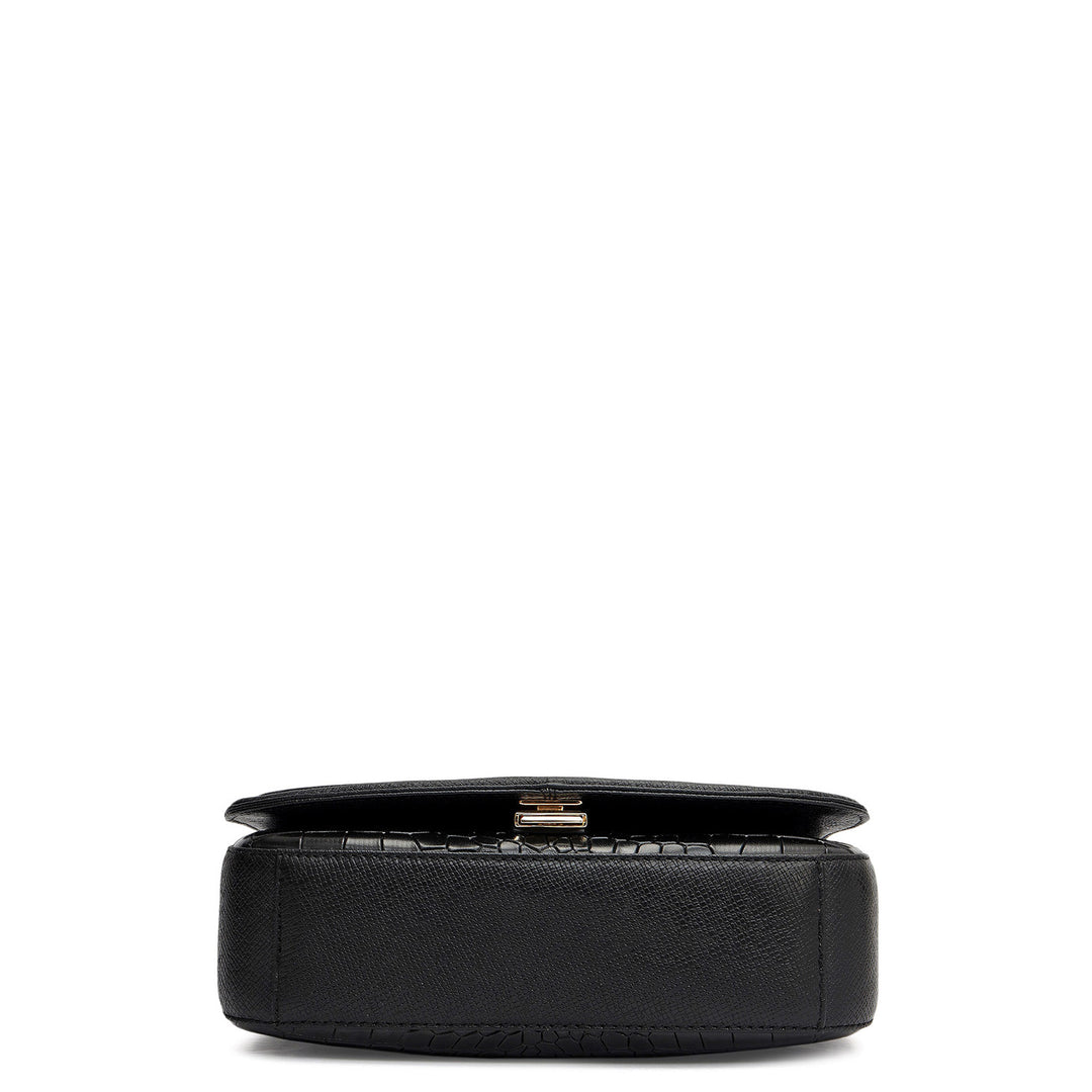 Small Croco Franzy Leather Satchel - Black
