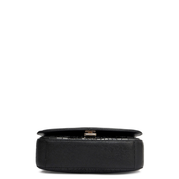 Small Croco Franzy Leather Satchel - Black