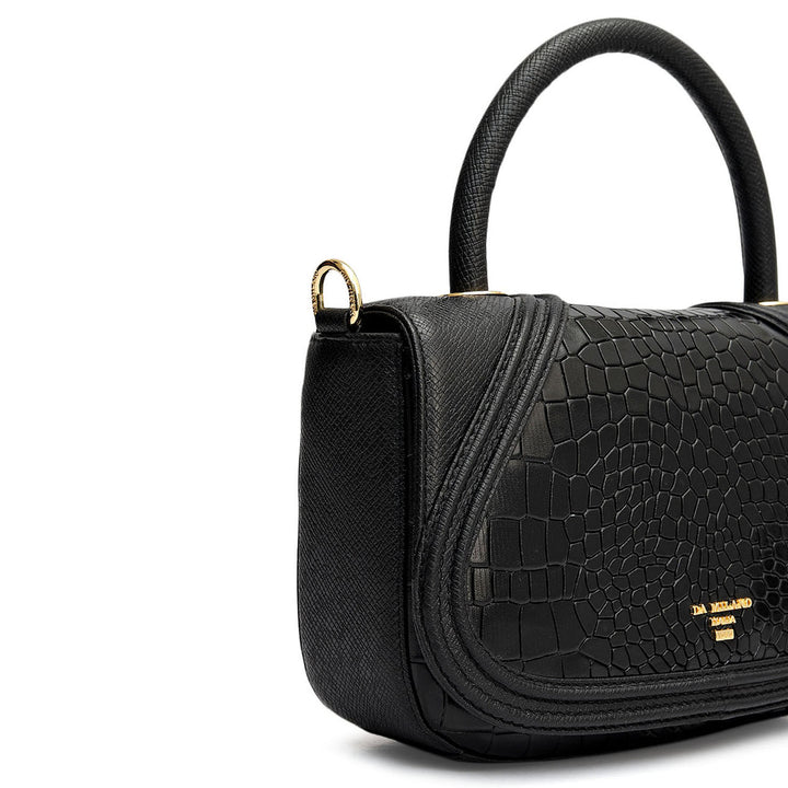 Small Croco Franzy Leather Satchel - Black