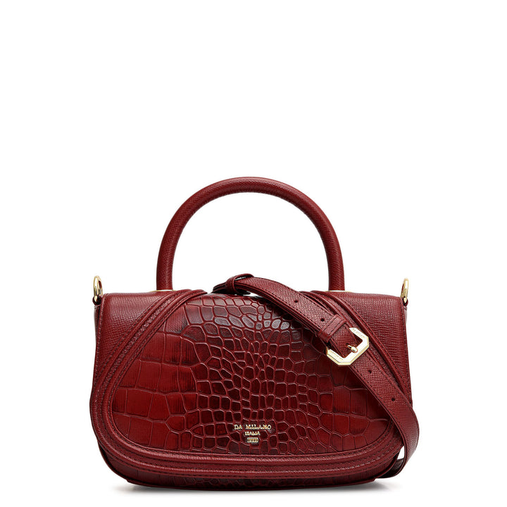 Small Croco Franzy Leather Satchel - Cherry