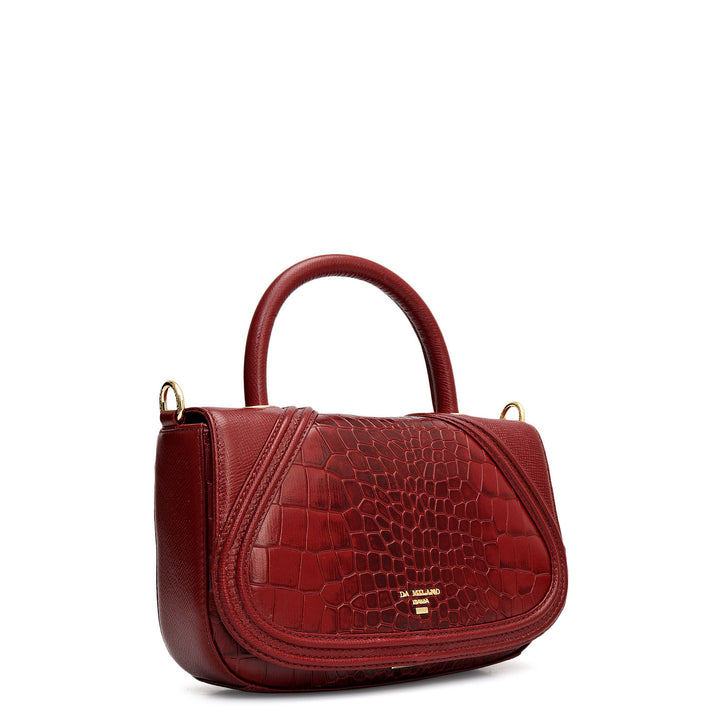 Small Croco Franzy Leather Satchel - Cherry