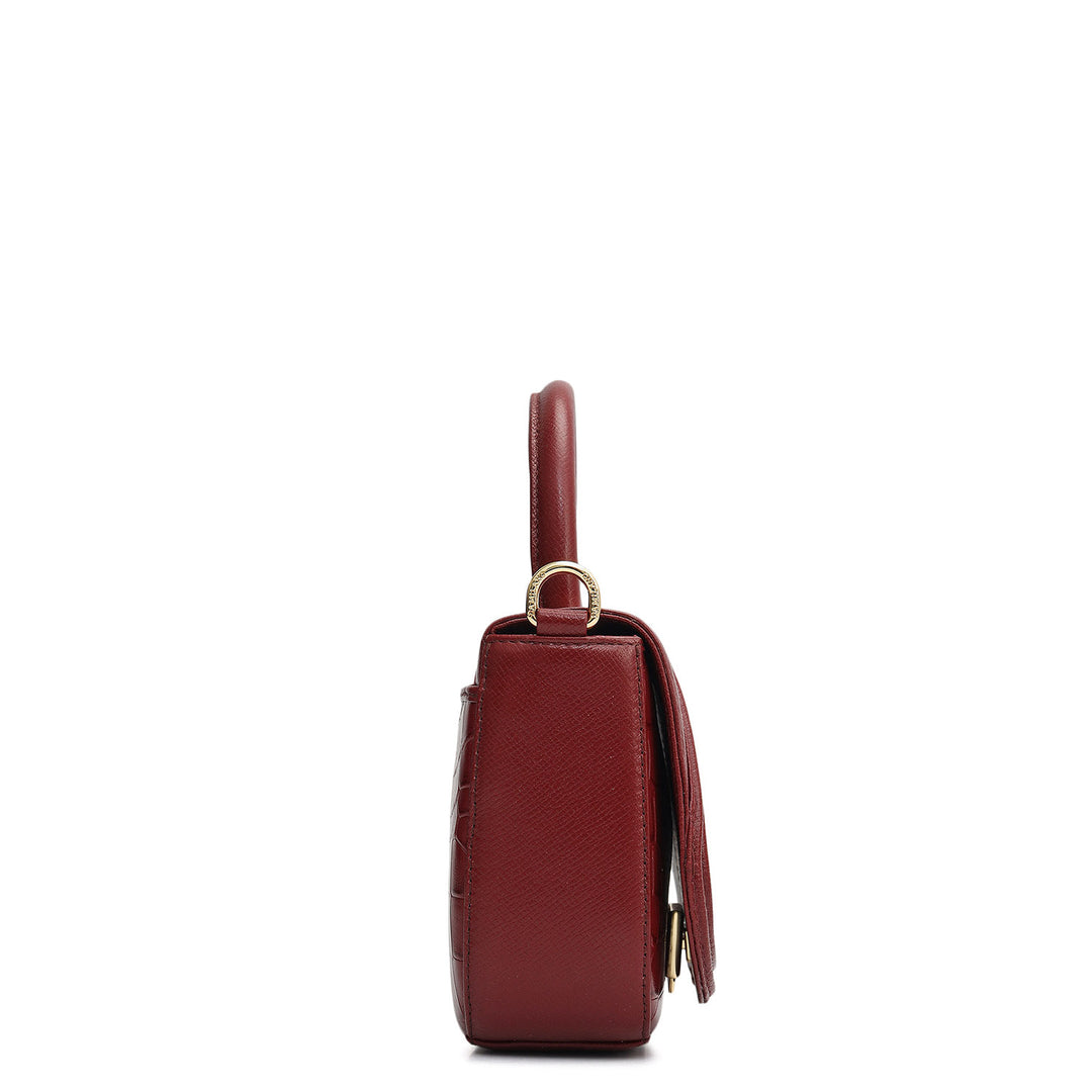 Small Croco Franzy Leather Satchel - Cherry