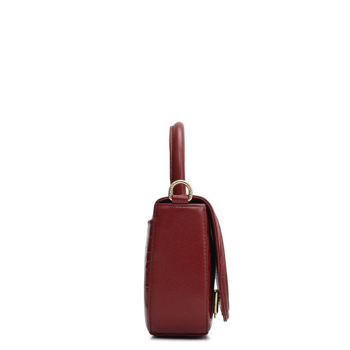 Small Croco Franzy Leather Satchel - Cherry