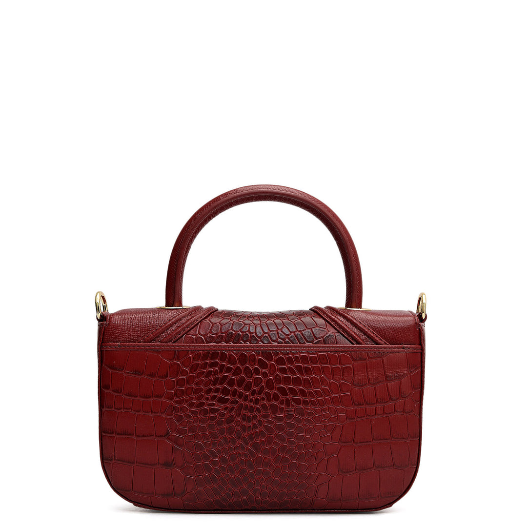 Small Croco Franzy Leather Satchel - Cherry