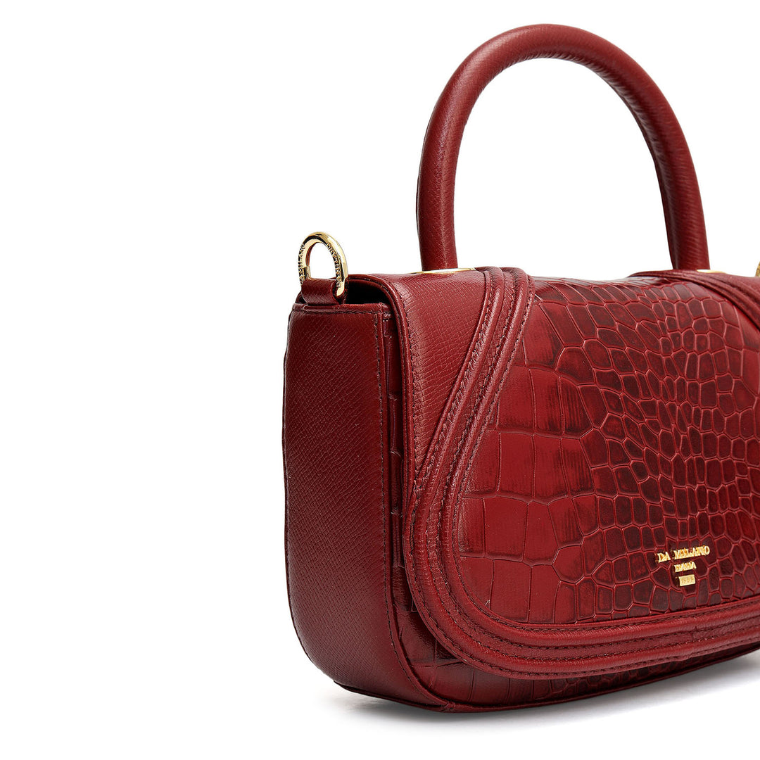 Small Croco Franzy Leather Satchel - Cherry