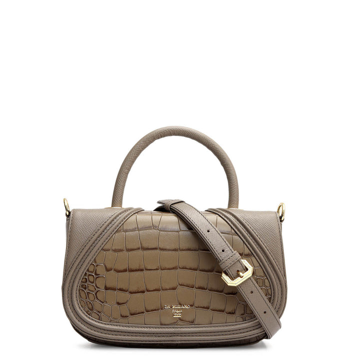 Small Croco Franzy Leather Satchel - Smoke Grey
