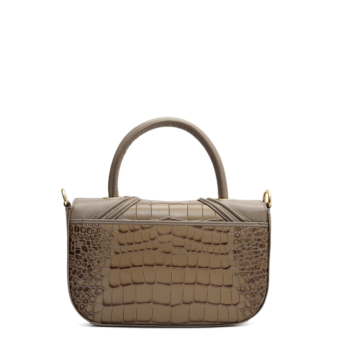 Small Croco Franzy Leather Satchel - Smoke Grey