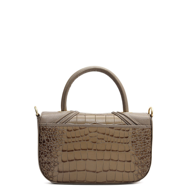 Small Croco Franzy Leather Satchel - Smoke Grey