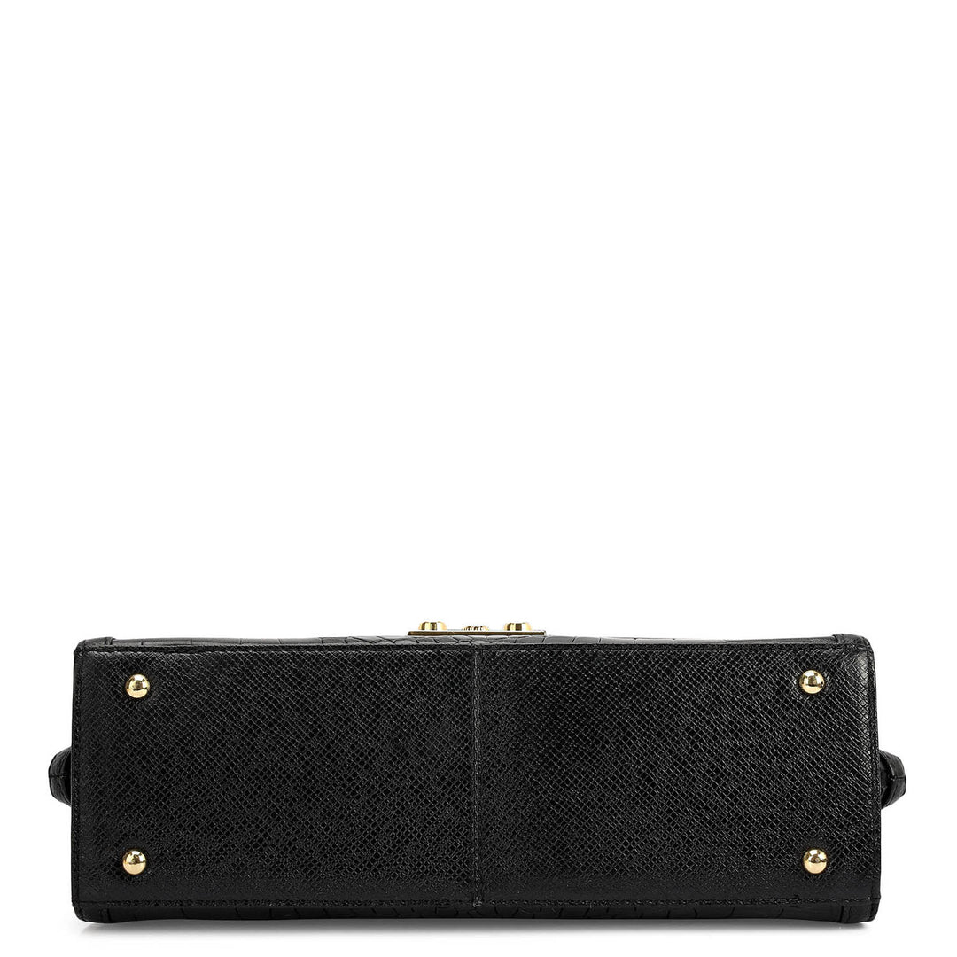 Small Croco Leather Shoulder Bag - Black