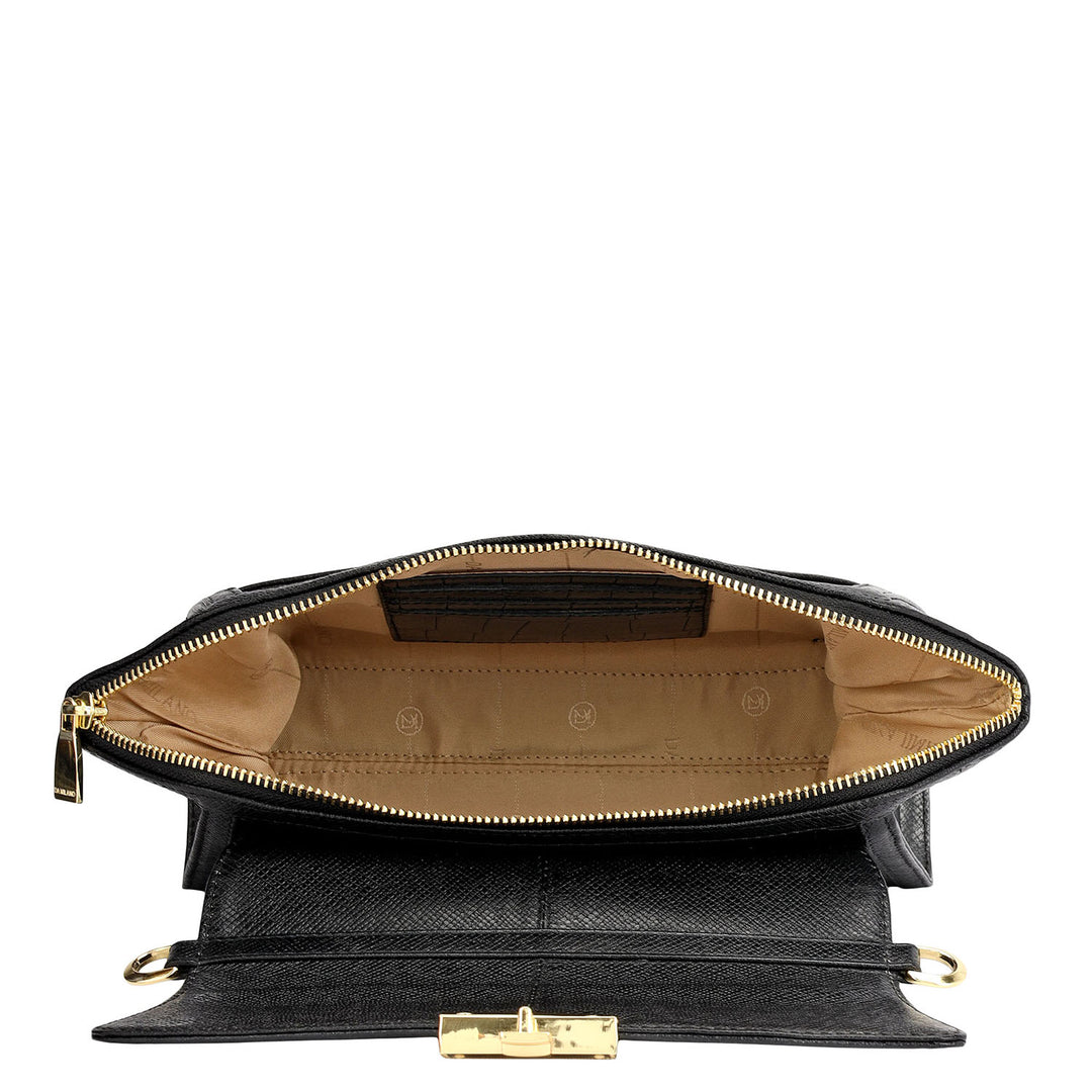 Small Croco Leather Shoulder Bag - Black