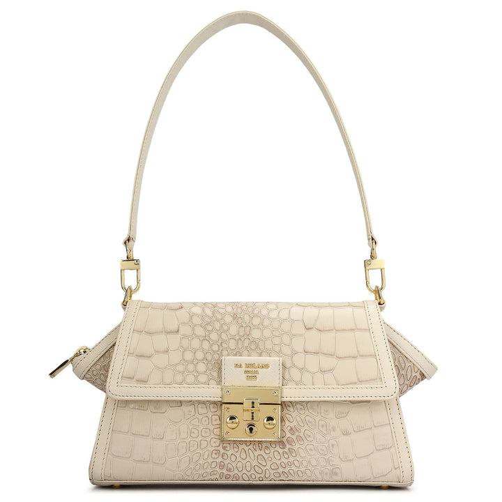 Small Croco Leather Shoulder Bag - Marshmallow
