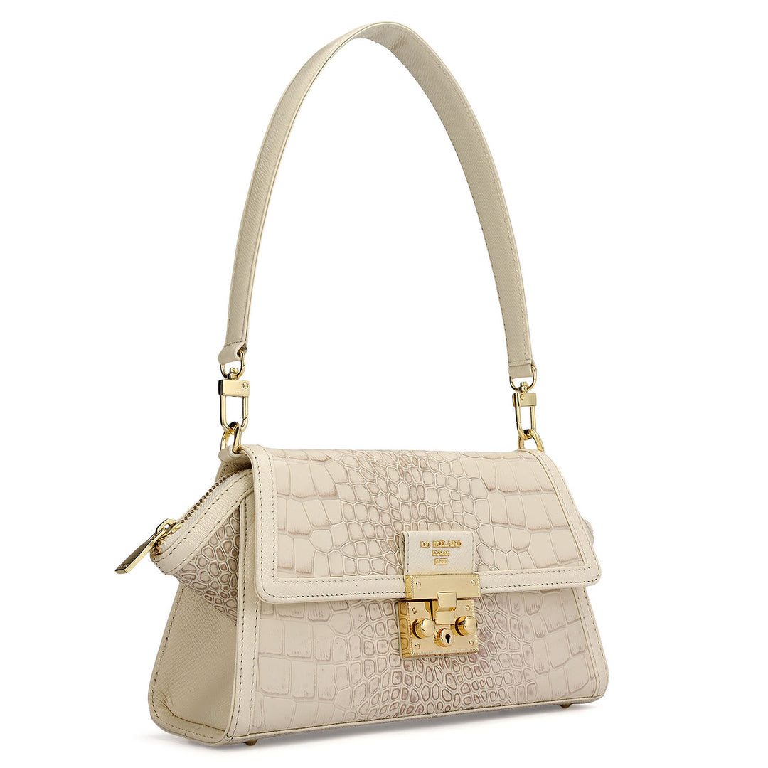 Small Croco Leather Shoulder Bag - Marshmallow