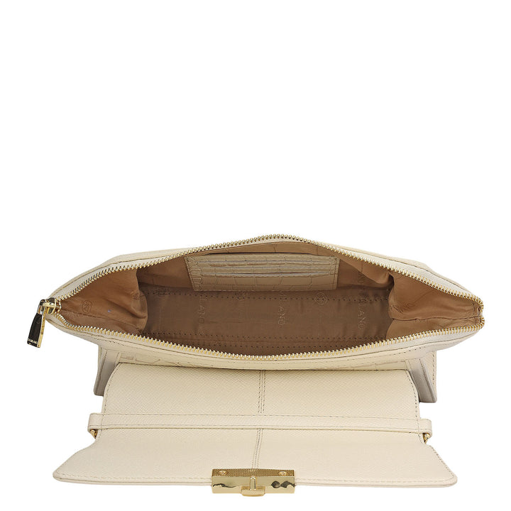 Small Croco Leather Shoulder Bag - Marshmallow