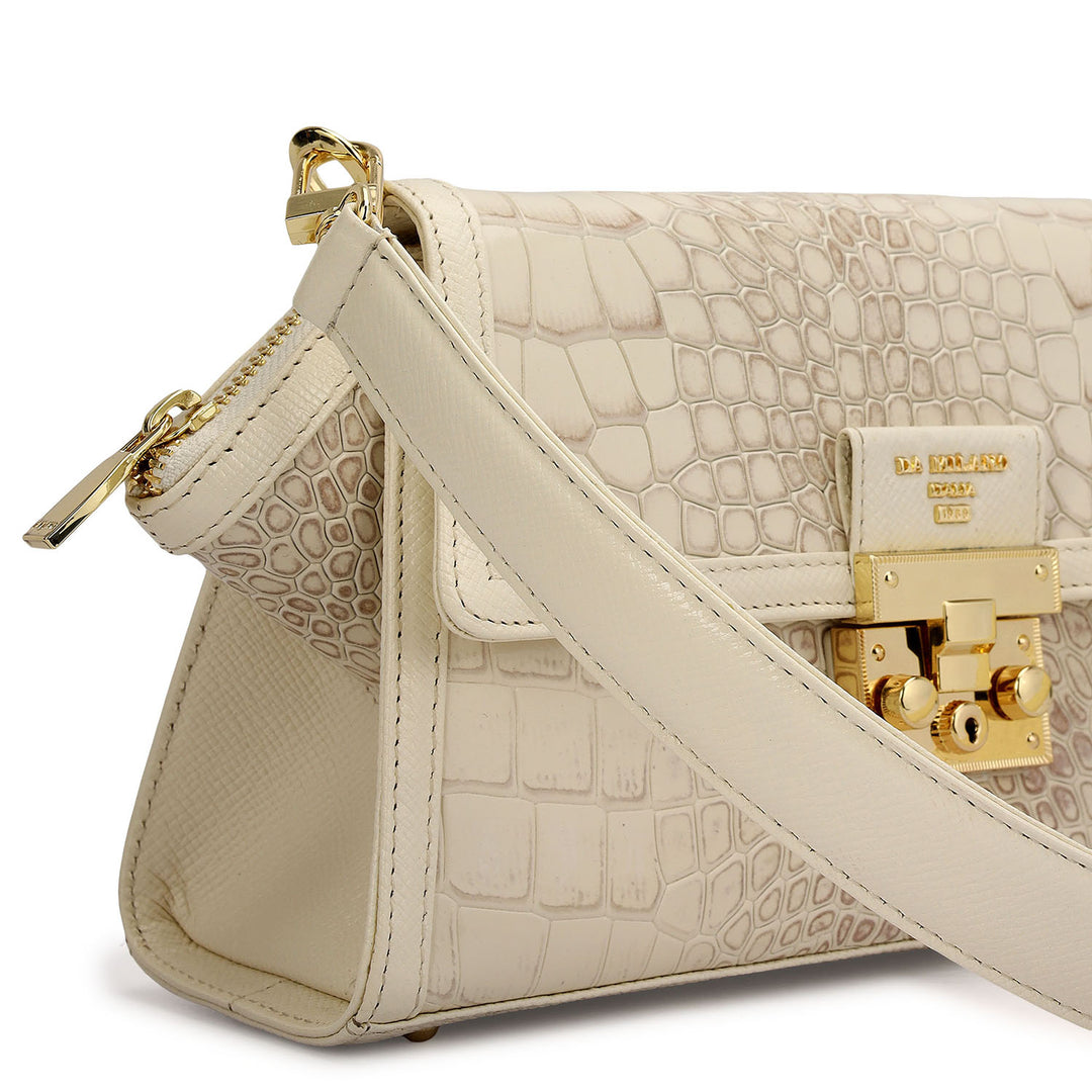 Small Croco Leather Shoulder Bag - Marshmallow