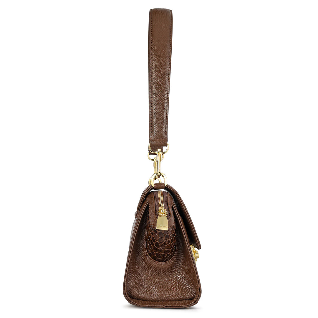Small Croco Leather Shoulder Bag - Walnut