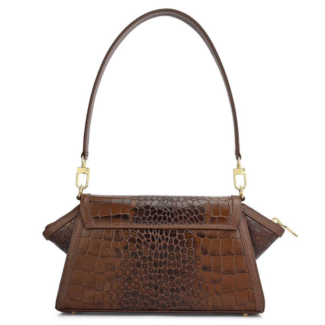 Small Croco Leather Shoulder Bag - Walnut