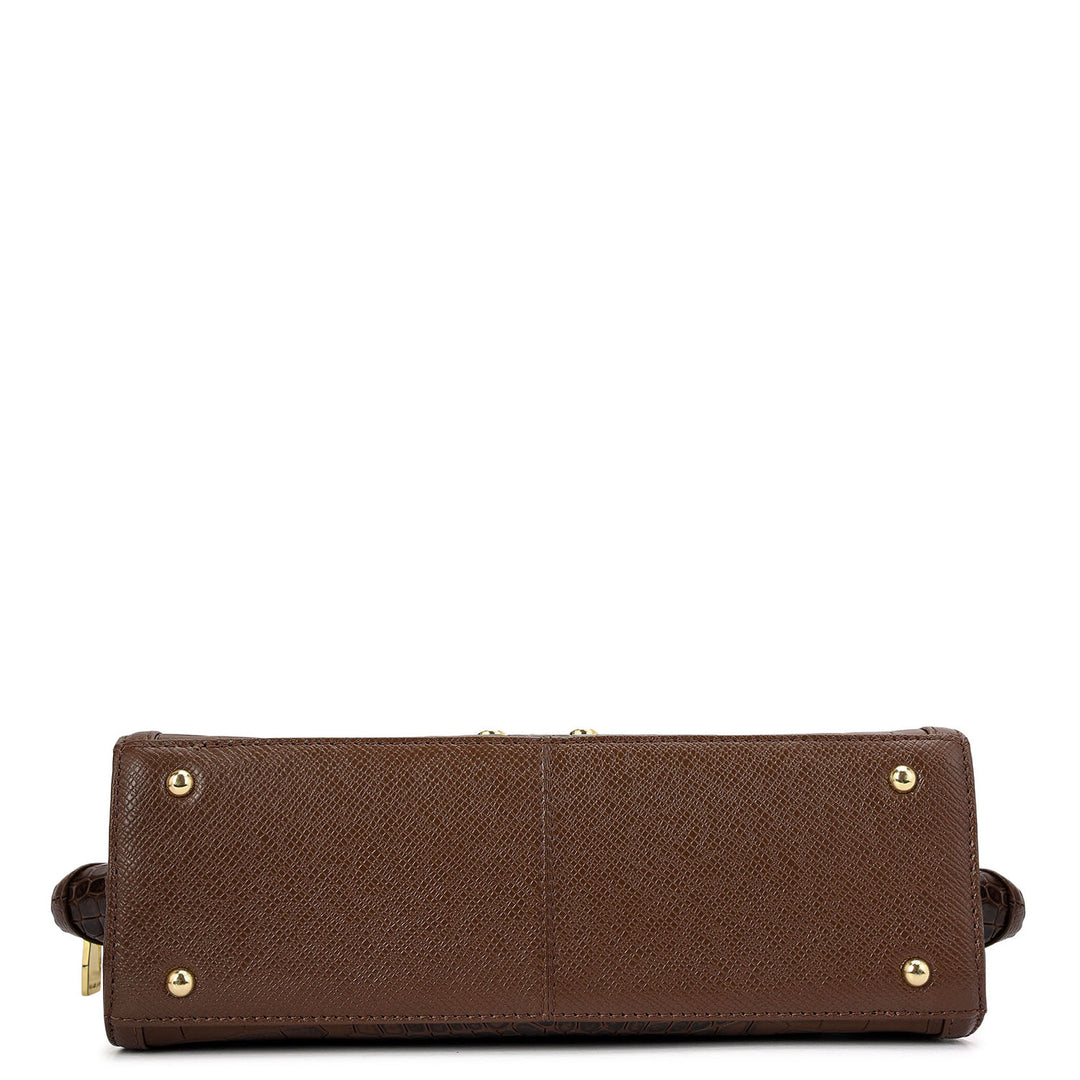 Small Croco Leather Shoulder Bag - Walnut