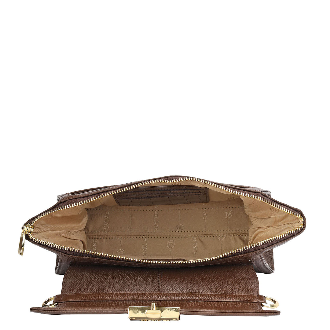 Small Croco Leather Shoulder Bag - Walnut