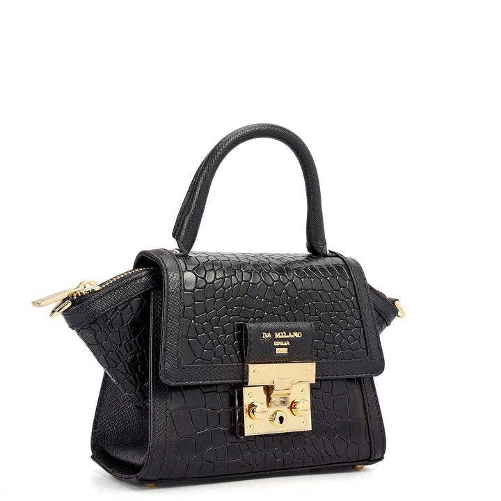 Small Croco Leather Satchel - Black