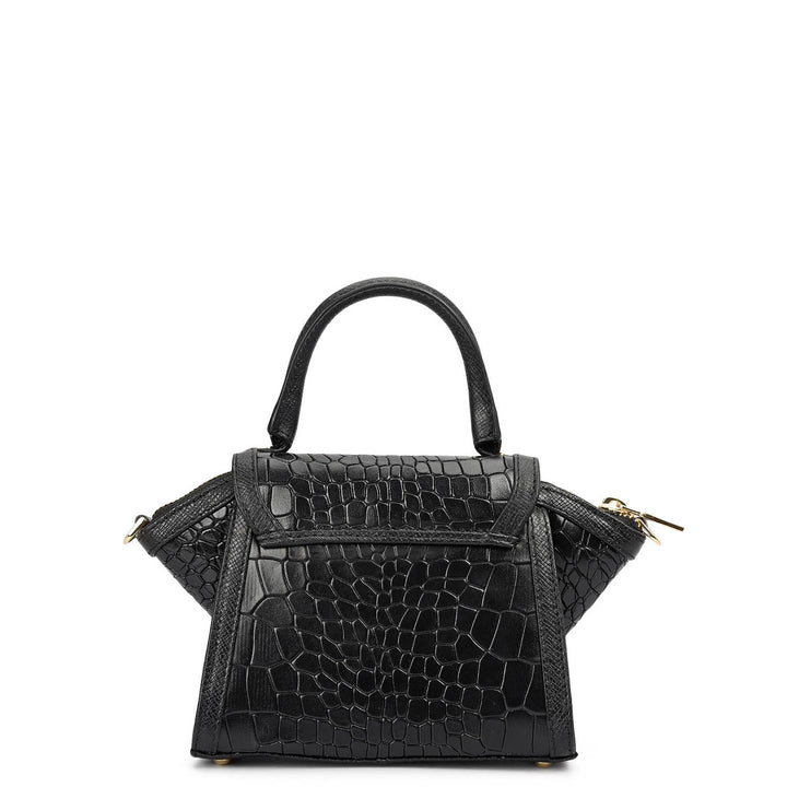 Small Croco Leather Satchel - Black