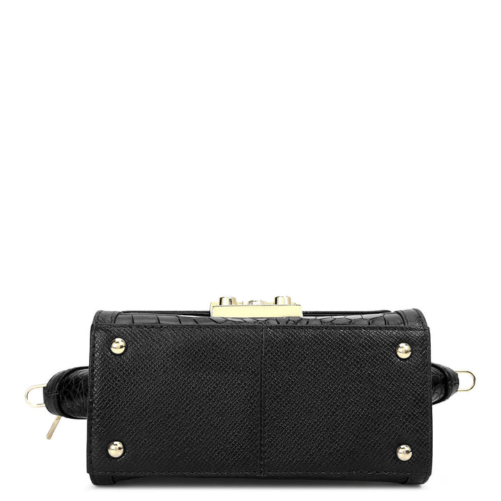 Small Croco Leather Satchel - Black