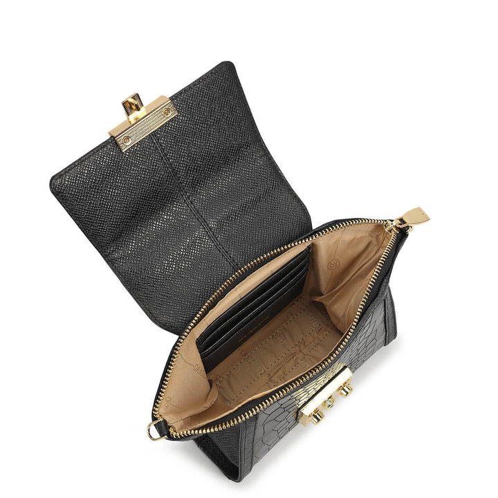 Small Croco Leather Satchel - Black