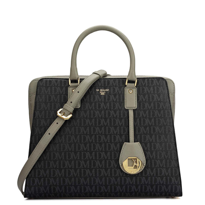 Medium Monogram Plain Leather Satchel - Black